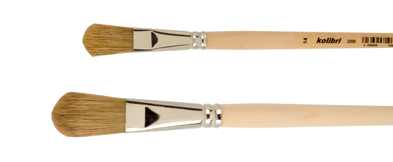 Fitch brushes flat, light bristles, tin ferrules and wooden handles