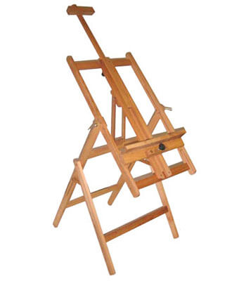 full size studio easel for painting in horizontal or vertical position..